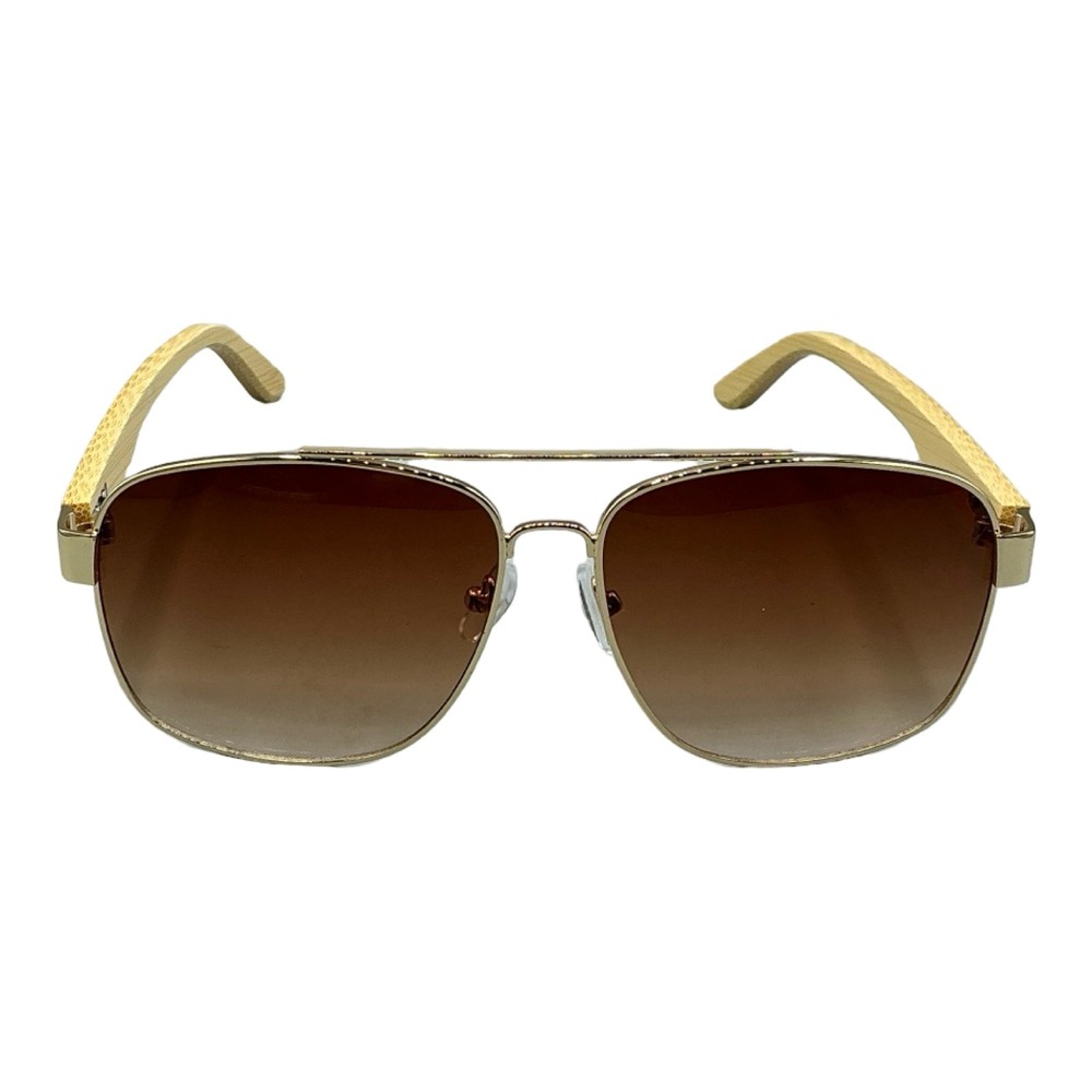 Sean Gold Aviator Sunglasses Brown Gradient Lens Wood Grain Temples
